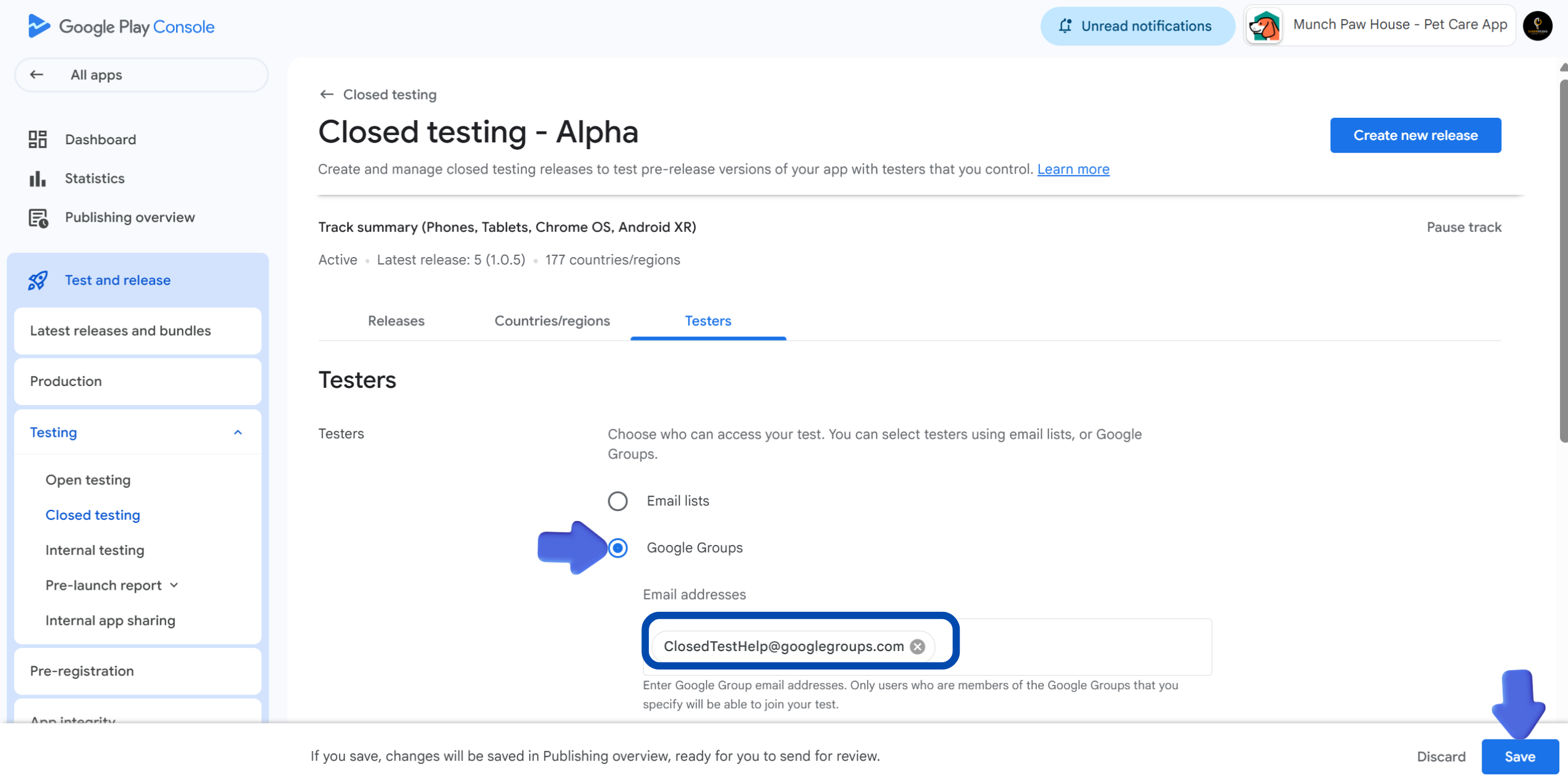 Google Play Console - Add Google Group Testers