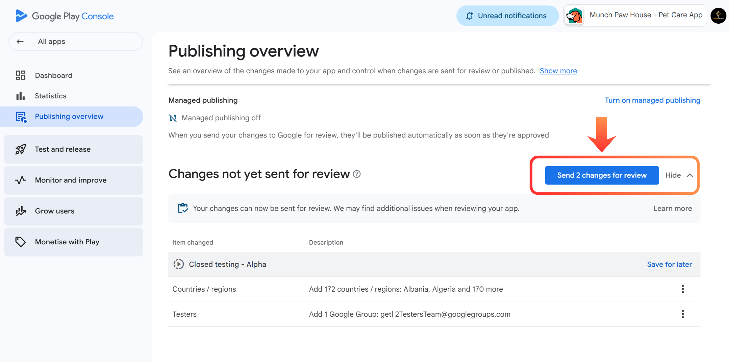 Submit Closed Testing Changes for Review in Google Play Console