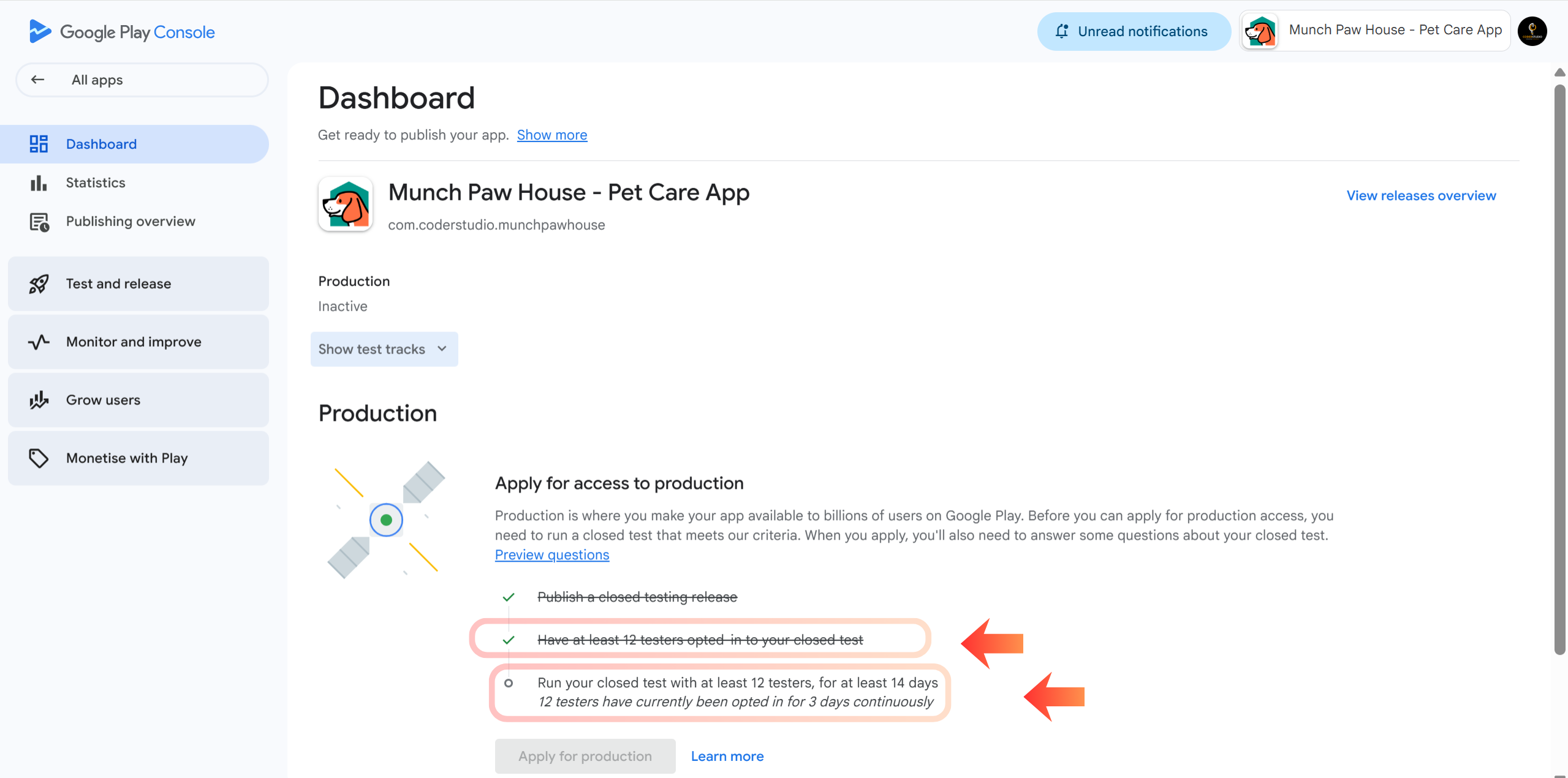 Google Play Console Production Checklist Progress
