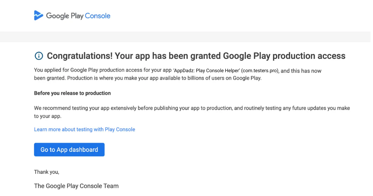 Production Access Accepted - Success Story