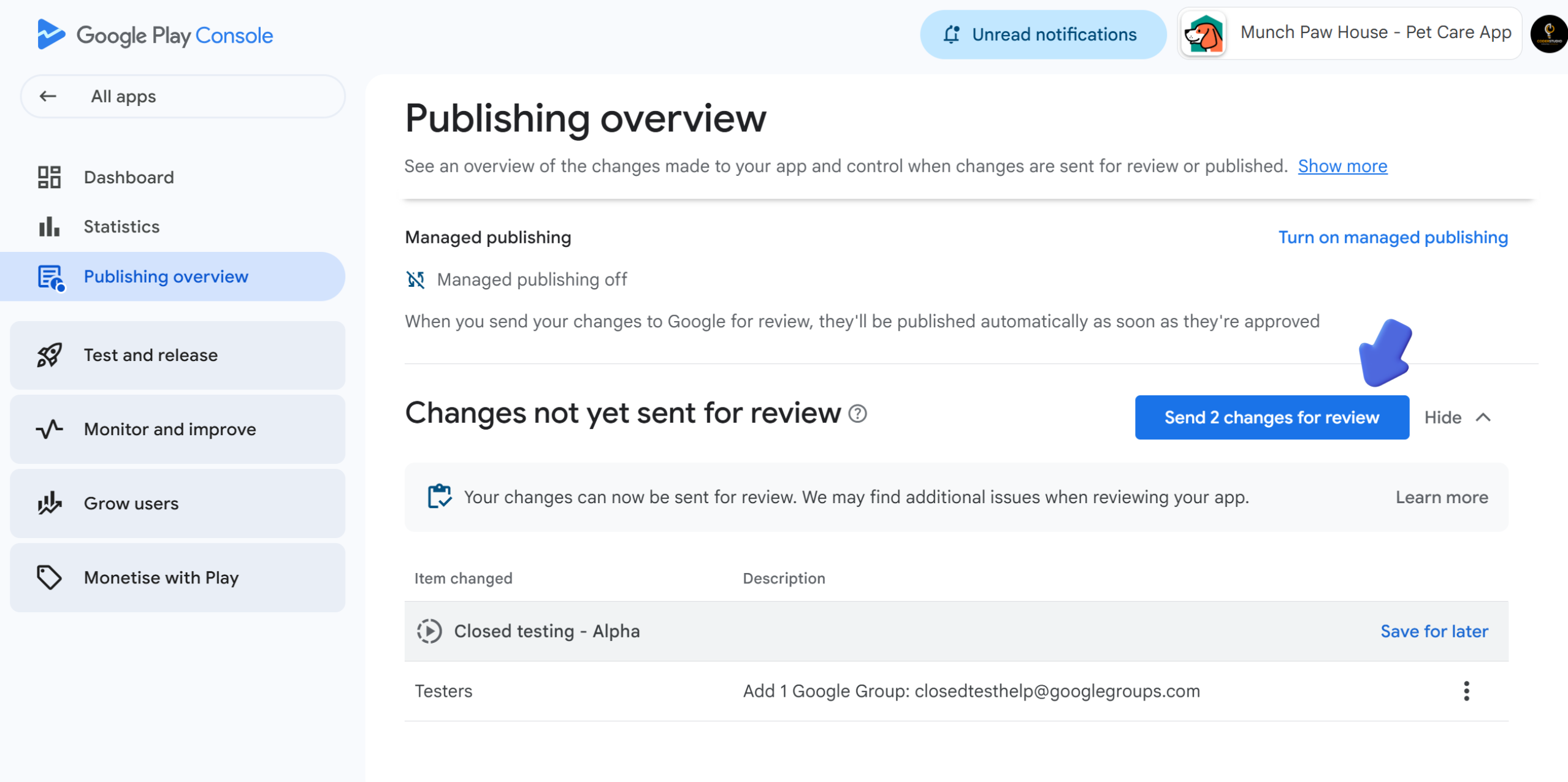 Google Play Console - Send for Review